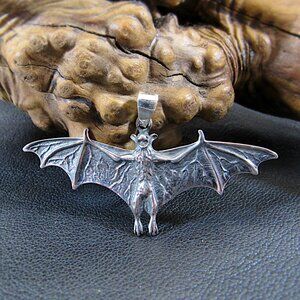 Solid 925 Sterling Silver Large Vampire Bat Pendant for Men - Gothic Jewelry